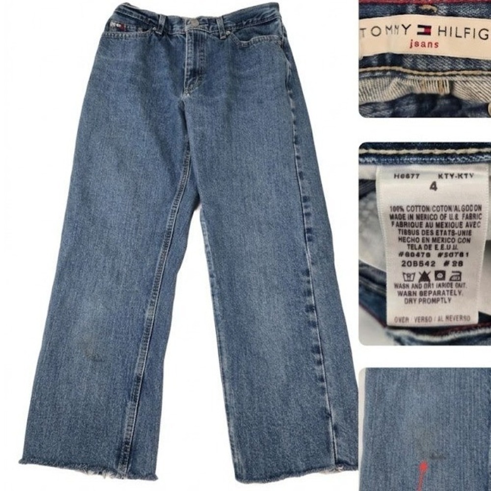 Vintage Tommy Hilfiger Jeans Size 4 High Rise Baggy Cropped Raw Hem US Fabric